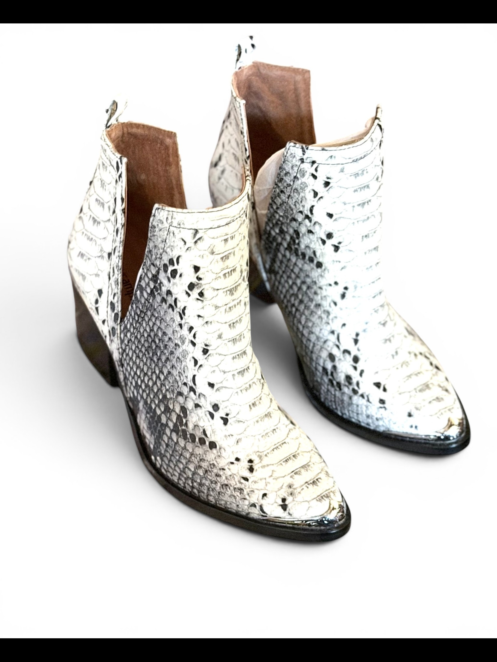 Jeffrey Campbell White Snake-Embossed Ankle Booties